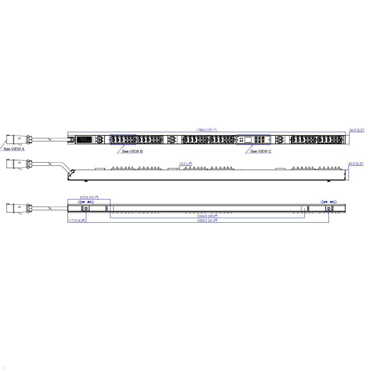 Legrand Raritan iX Rack-PDU 0U mit 18xC13 / 18xHDOT Cx, 3-phasig 400V 32A, Outlet Metered (PX4-4699-E7V2), Rack Stromverteilungseinheit 36 Ausgänge