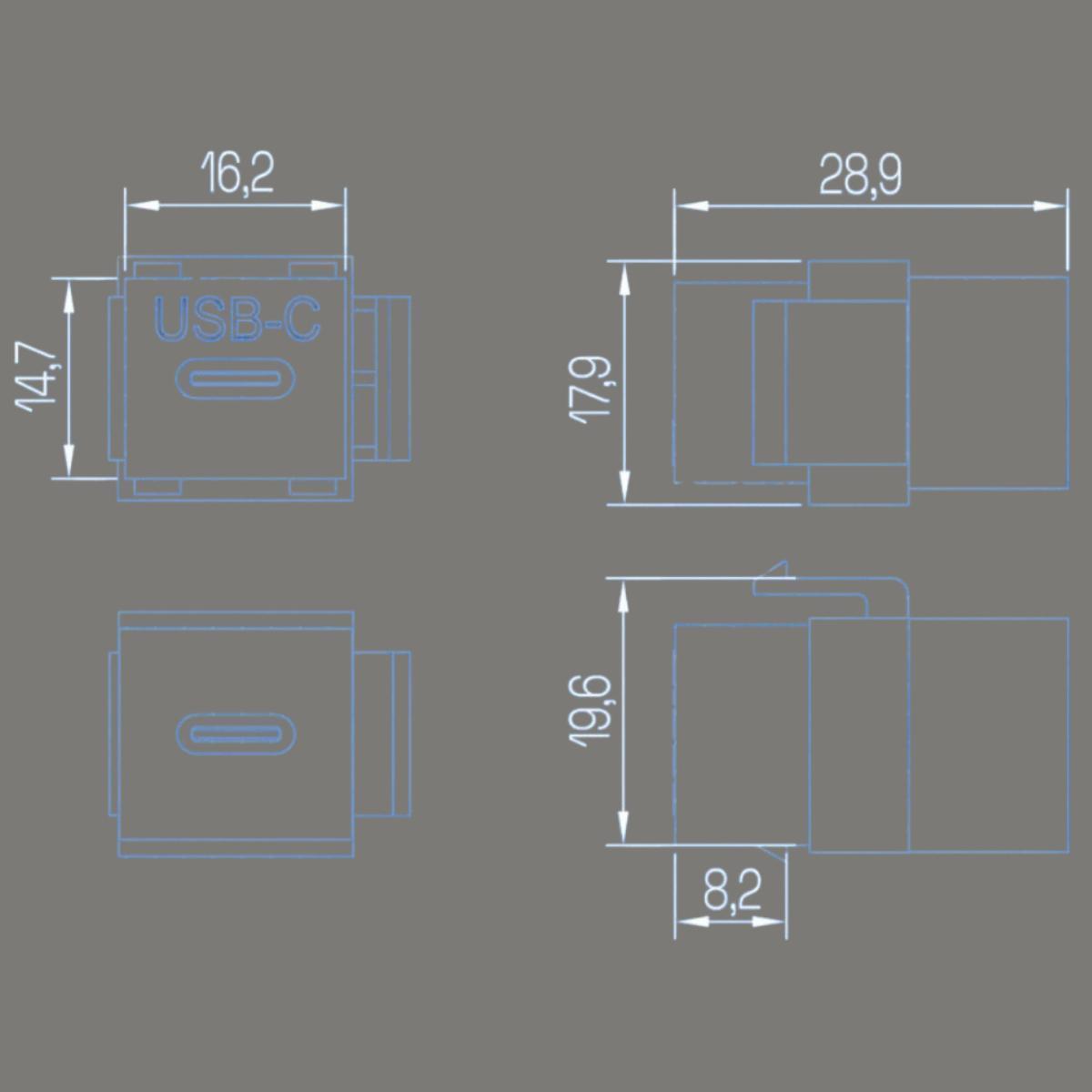 TecLines TKM018 Keystone Modul USB-C 3.2, 240W, Maße