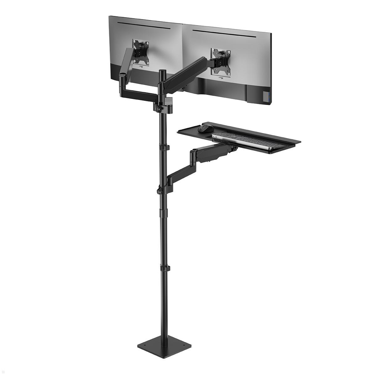 MonLines MBS020B dual Monitor Bodenstandfuß anschraubbar mit Tastaturhalterung, Anwendungsbeispiel MonLines MBS020B dual Monitor Bodenstandfuß anschraubbar mit Tastaturhalterung, Anwendungsbeispiel