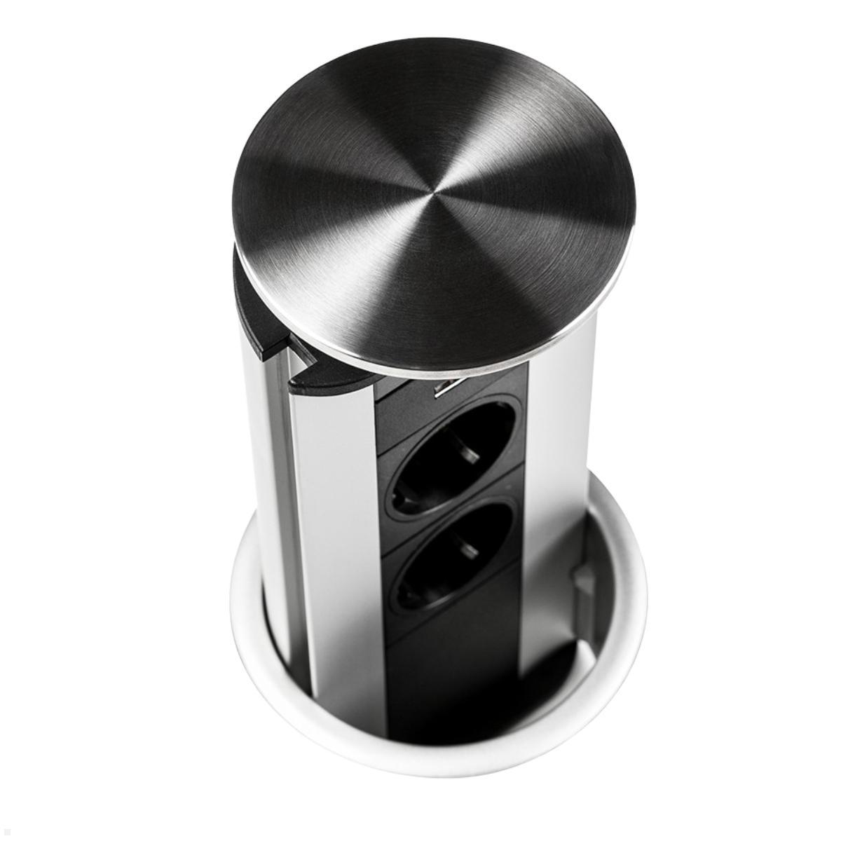 EVOline Port 3-fach versenkbare Steckdosenleiste, Deckel Edelstahl