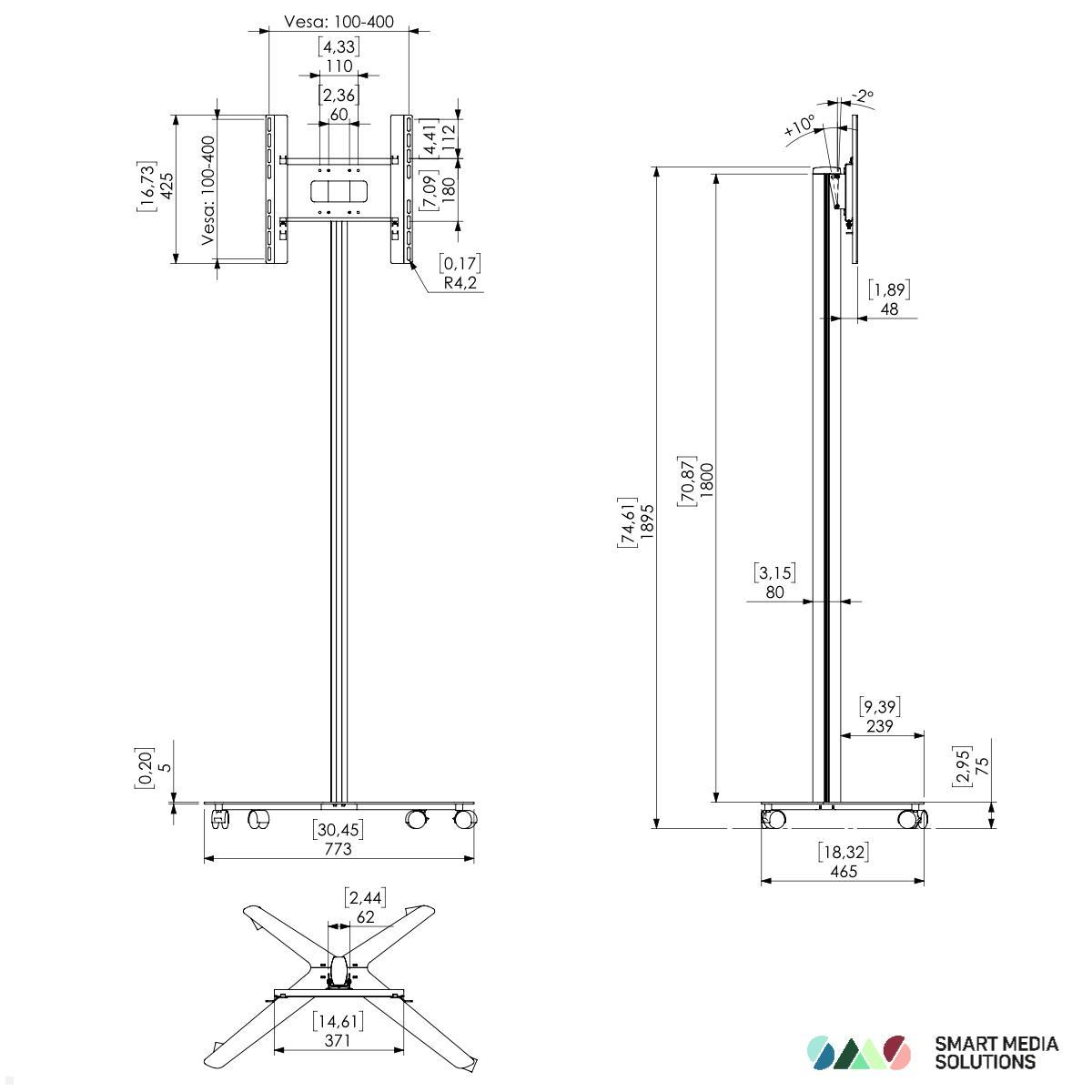 SMS Icon FM MT 1800 mobiler Monitorständer bis 50 Zoll, schwarz (K12-006-1) technische Zeichnung SMS Icon FM MT 1800 mobiler Monitorständer bis 50 Zoll, schwarz (K12-006-1) technische Zeichnung