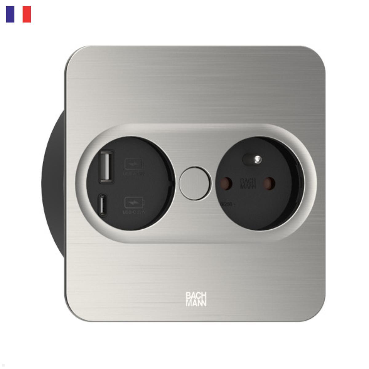 Bachmann TWIST 2 1x FR Steckdose UTE 1x USB-Charger A/C, eckig (946.007) Edelstahl-Optik Bachmann TWIST 2 1x FR Steckdose UTE 1x USB-Charger A/C, eckig (946.007) Edelstahl-Optik