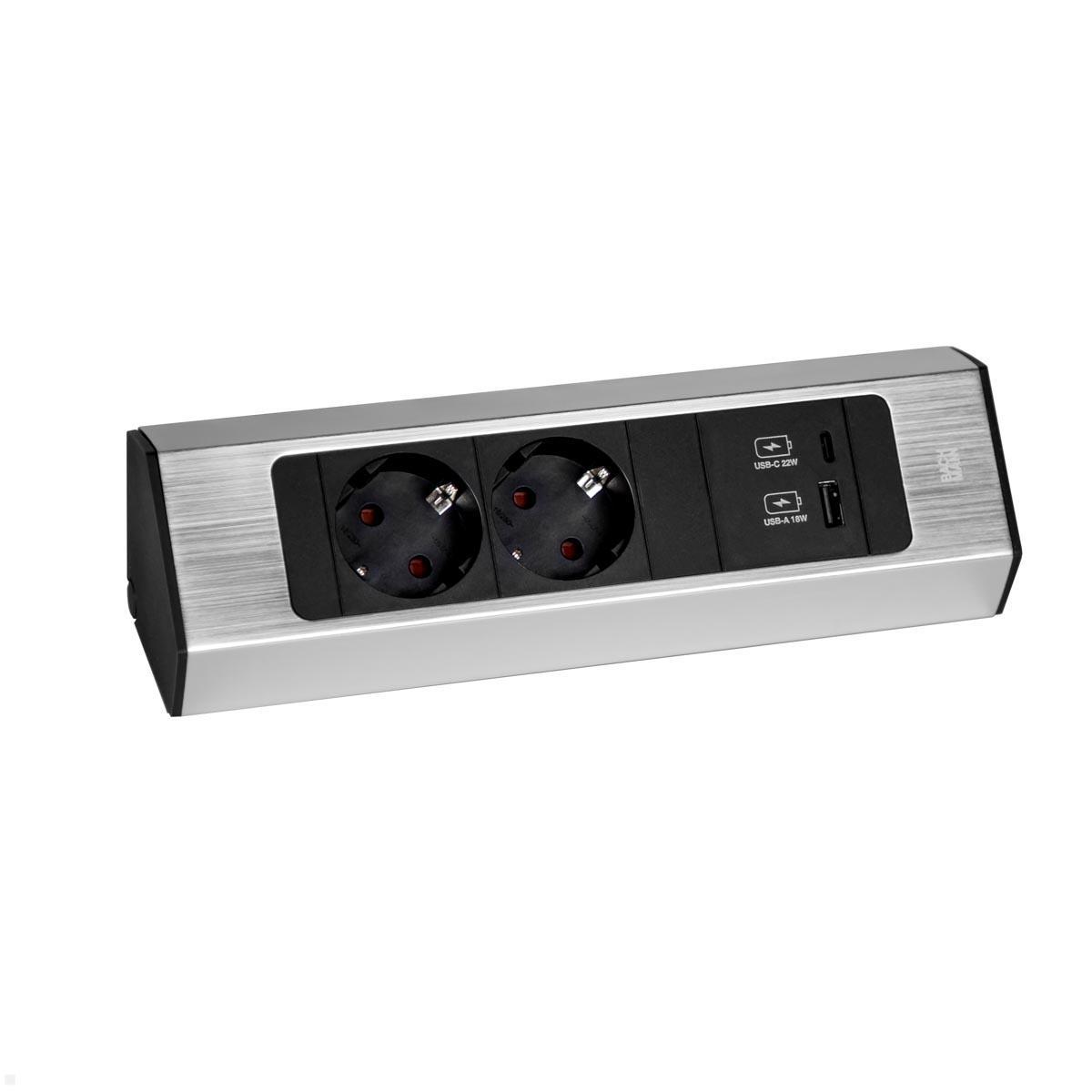 Bachmann CASIA 2 2x Steckdose 1x USB-Charger A/C (932.002) Edelstahl-Optik, kurz Bachmann CASIA 2 2x Steckdose 1x USB-Charger A/C (932.002) Edelstahl-Optik, kurz