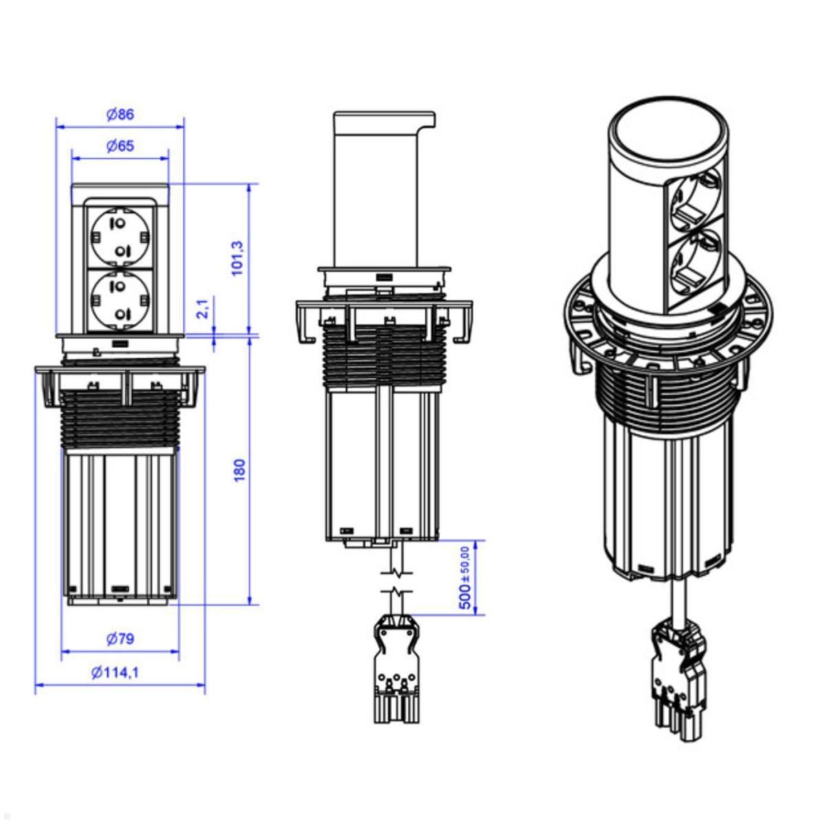Bachmann ELEVATOR 2 Steckdose versenkbar Schwarz matt – IP44 Spritzwasserschutz