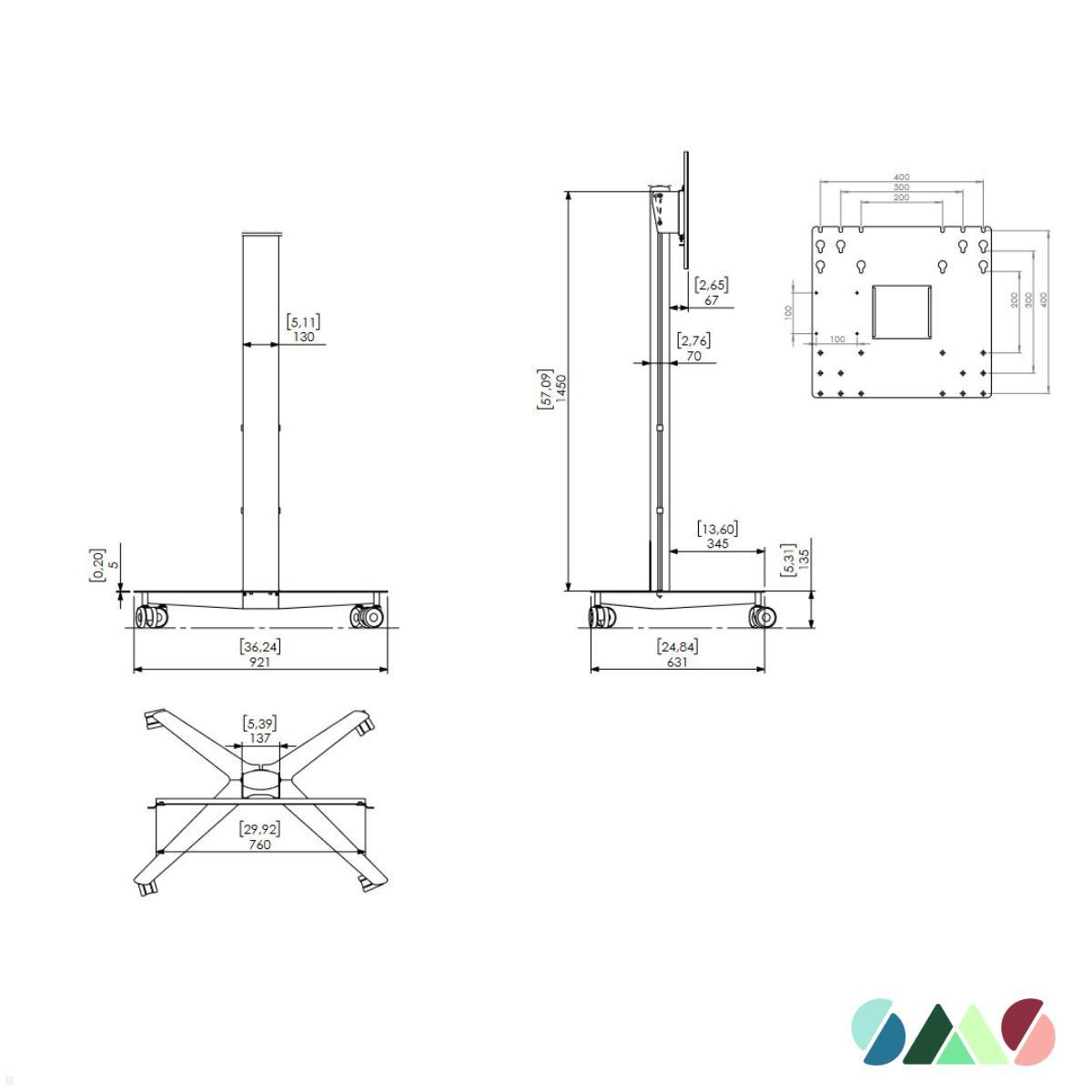 SMS Icon FH MT 1450 C Mobiler Monitorständer mit VESA Adapter bis 400x400 mm, schwarz technische Zeichnung SMS Icon FH MT 1450 C Mobiler Monitorständer mit VESA Adapter bis 400x400 mm, schwarz technische Zeichnung
