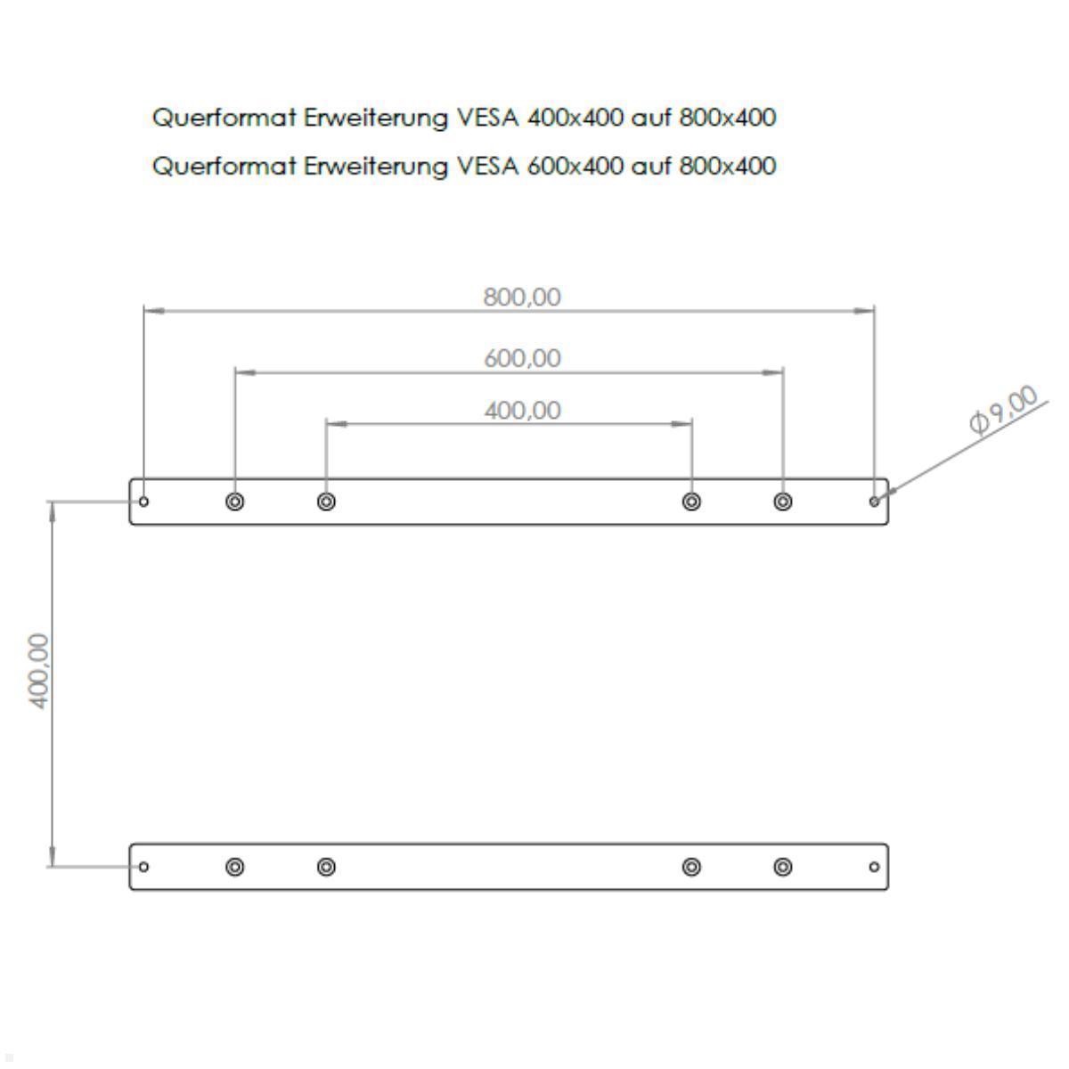 MonLines V102 VESA Adapter Erweiterung von 400 auf 800mm, schwarz, Maße Querformat