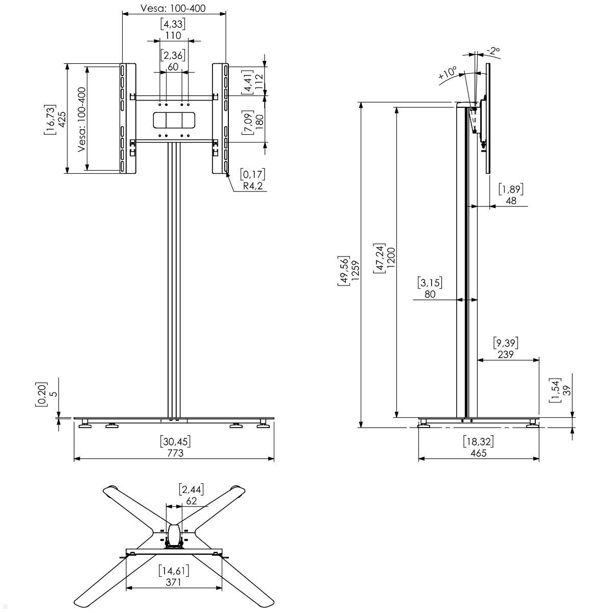 SMS Icon FM T 1200 Monitorständer bis 50 Zoll, silber (K12-010-7), technische Zeichnung SMS Icon FM T 1200 Monitorständer bis 50 Zoll, silber (K12-010-7), technische Zeichnung