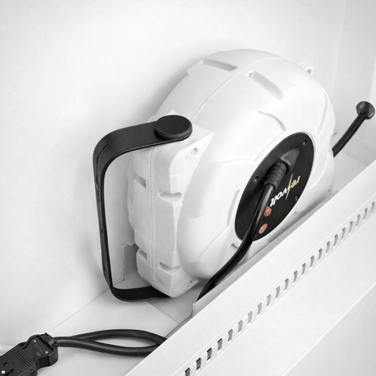 MonLines SIDEB86W mobiles Display Sideboard mit Lift bis 86 Zoll, weiß, inkl. Kabeltrommel