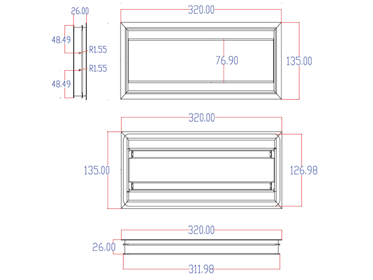 TecLines TKD009E Tisch Kabeldurchführung 135x320mm, Alu eloxiert Maße TecLines TKD009E Tisch Kabeldurchführung 135x320mm, Alu eloxiert Maße