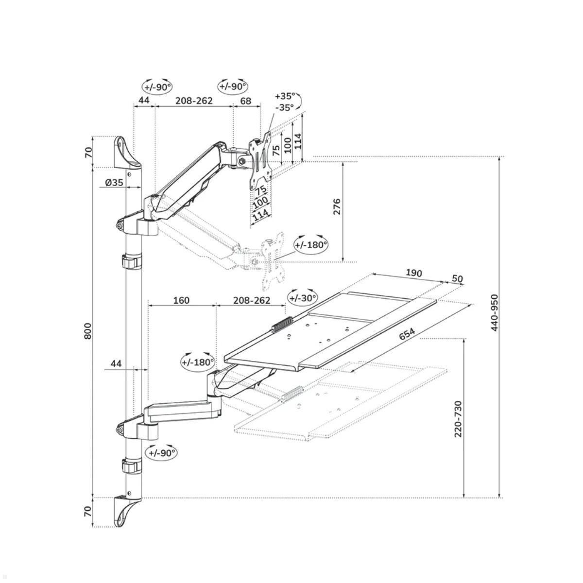 Neomounts WL90-325BL1 wandmontierter Arbeitsplatz für Bildschirme bis 32 Zoll, Skizze Neomounts WL90-325BL1 wandmontierter Arbeitsplatz für Bildschirme bis 32 Zoll, Skizze