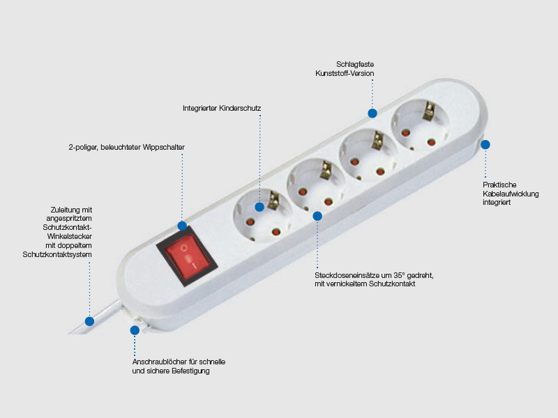 Bachmann SMART 6x Steckdose 1x Schalter Zuleitung 1,5m 381.450K Features Bachmann SMART 6x Steckdose 1x Schalter Zuleitung 1,5m 381.450K Features