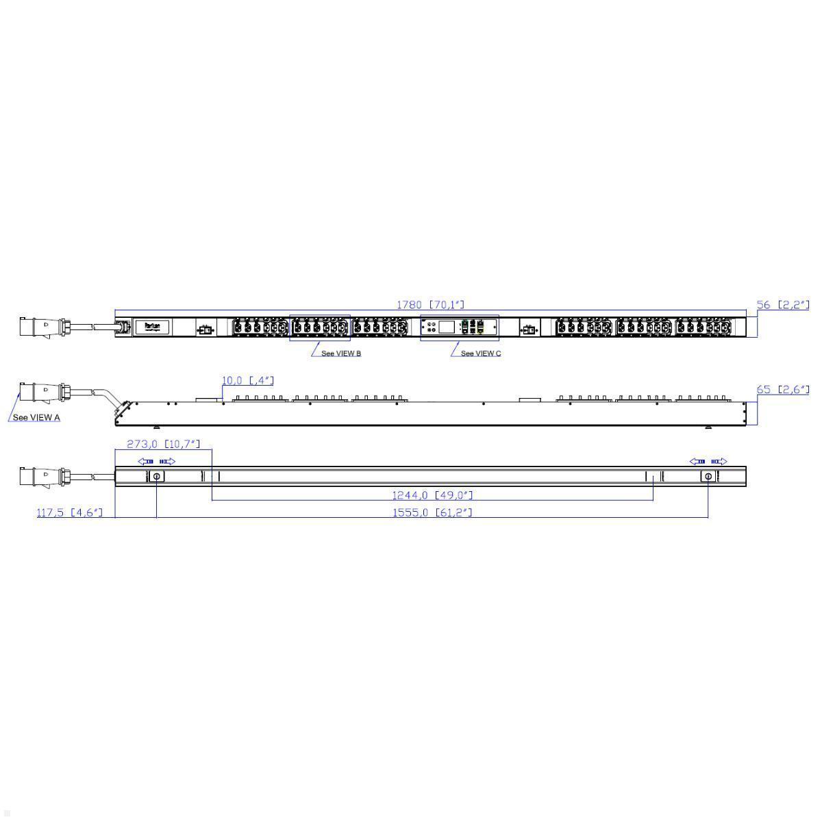 Legrand Raritan iX Rack-PDU 0U mit 18xC13 / 18xCx, 1-phasig 230V 32A, Input Metered/Switched (PX4-2057-E7), PDU hot-swap Controller