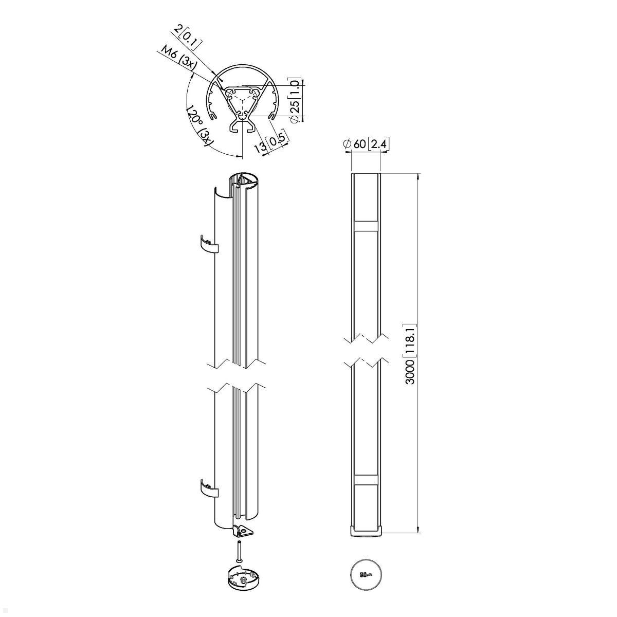 Vogels Connect-It PUC 2430 - 300 cm Säule für Deckenhalterung, schwarz, Zeichnung Maße Vogels Connect-It PUC 2430 - 300 cm Säule für Deckenhalterung, schwarz, Zeichnung Maße
