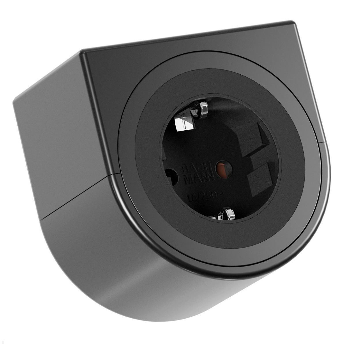 Bachmann PIX HOLDER SINGLE Steckdose für Möbel mit 1x CEE7/3, 2m Zuleitung (BM0020082), Möbelsteckdose schwarz
