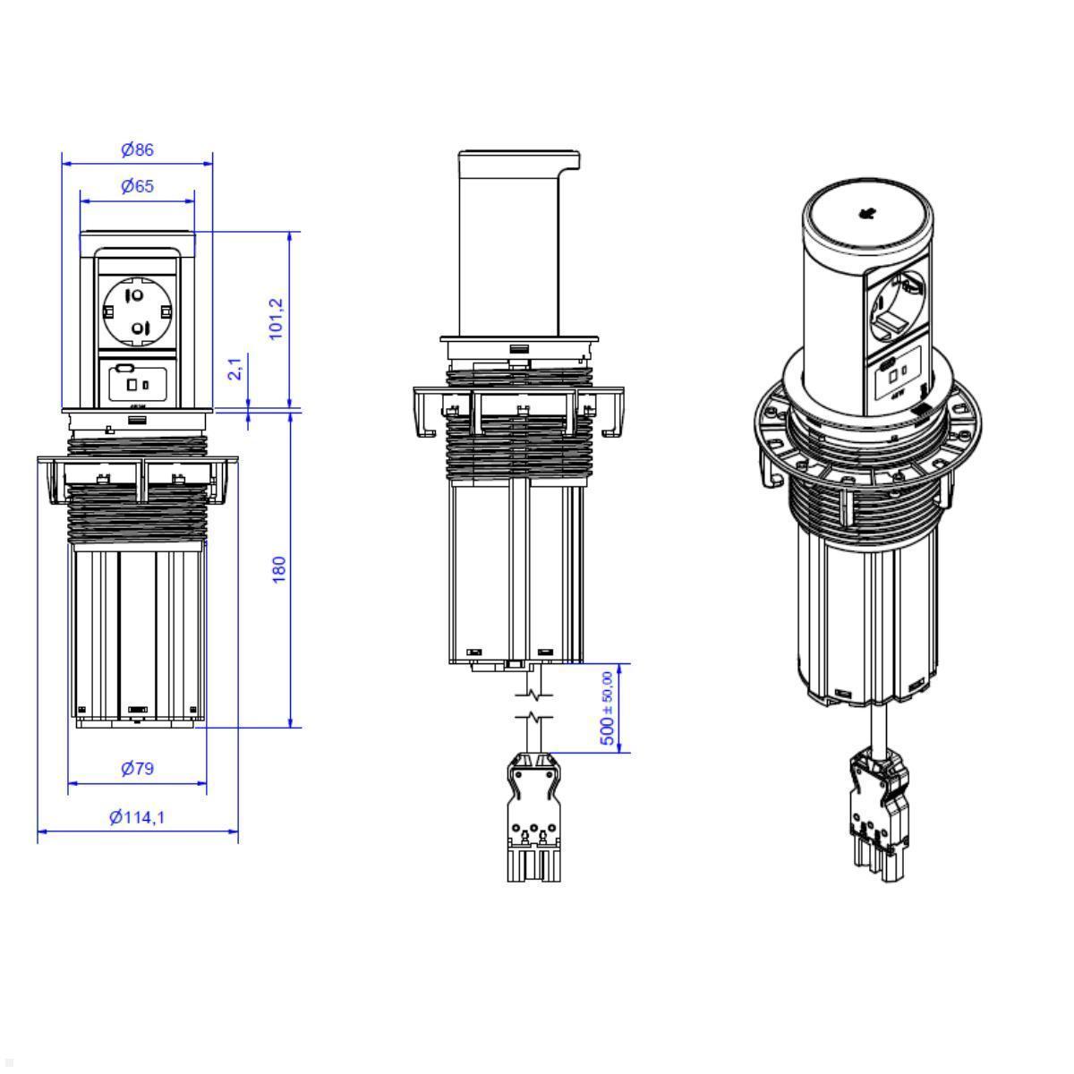 Bachmann ELEVATOR 2 versenkbare Ladesteckdose Schwarz matt – Anschlussleitung