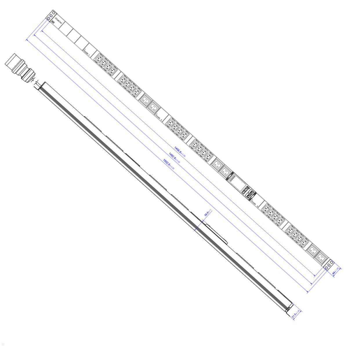 Bachmann BN ESSENTIAL Metered - 16/5p Rack PDU mit 24xC13, 6xC19 & Display (BM0024223), Maße