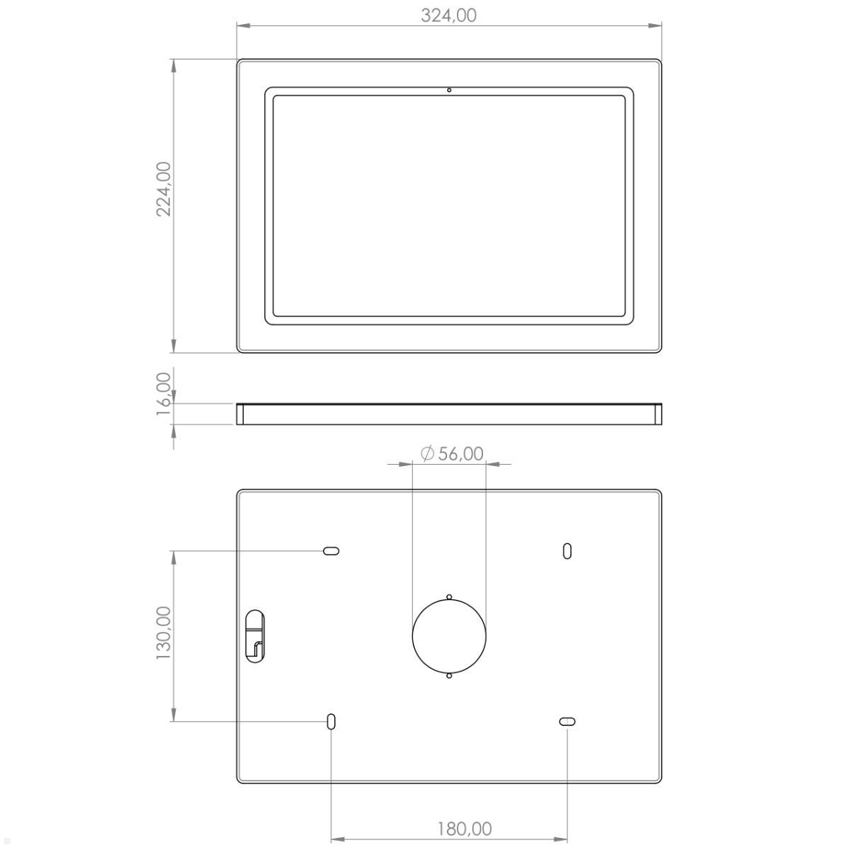 TabLines TWH040W Tablet Wandhalterung für Samsung Tab S8+ 12.4, weiß, technische Zeichnung TabLines TWH040W Tablet Wandhalterung für Samsung Tab S8+ 12.4, weiß, technische Zeichnung