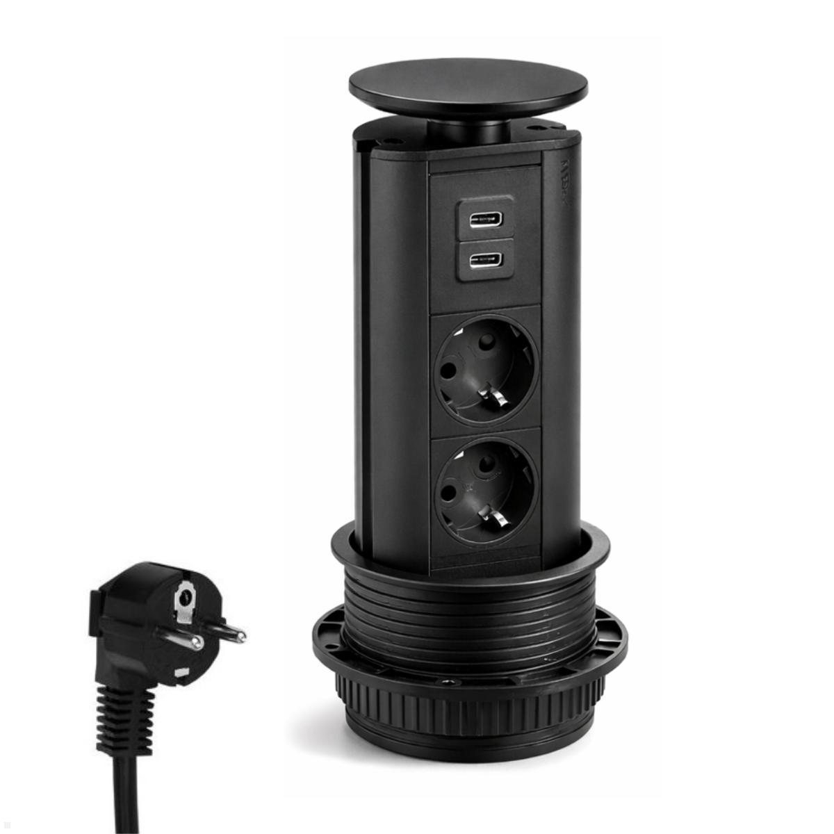 EVOline Port Steckdose 2-fach mit 2x USB-C Charger, schwarz