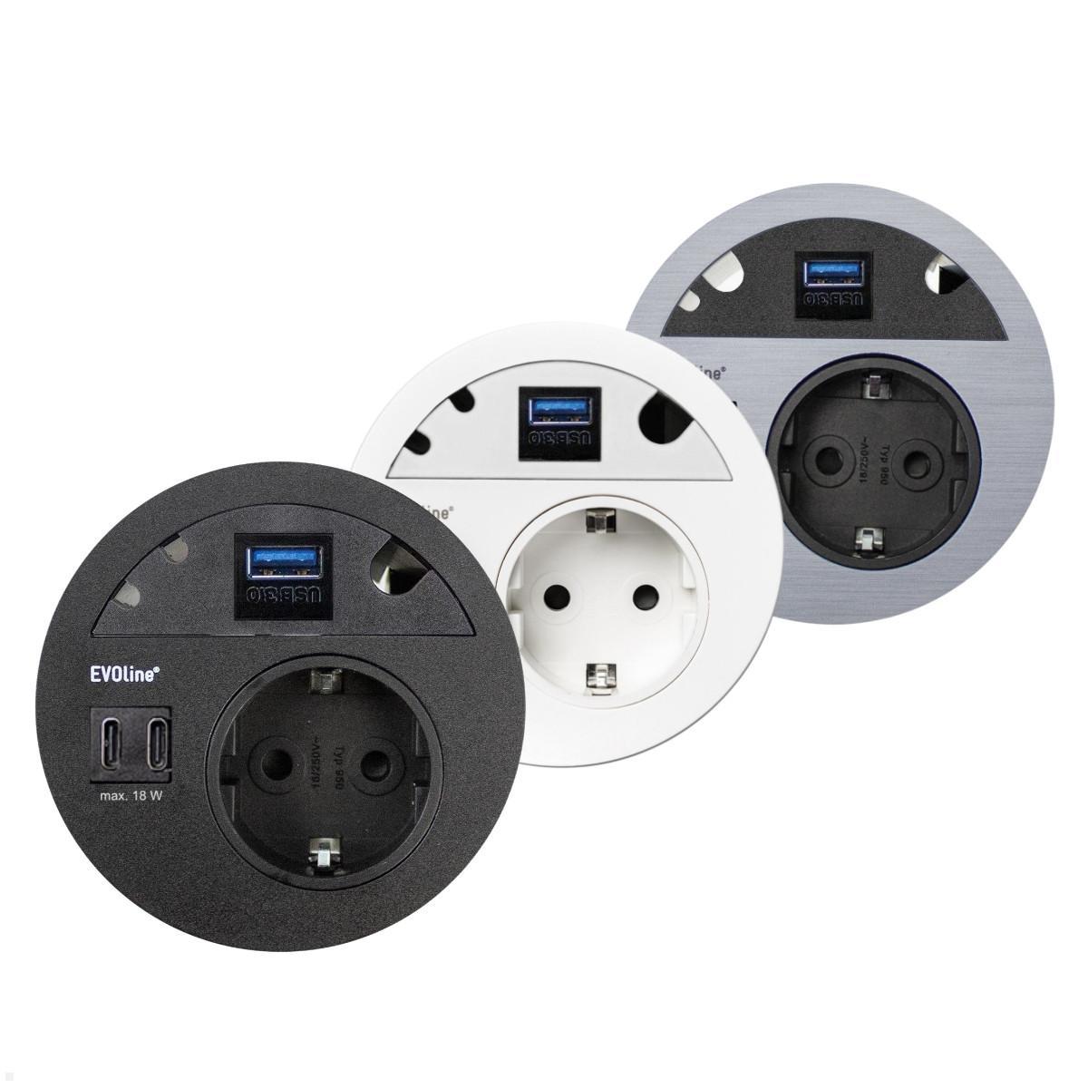 EVOline Circle80 Einbausteckdose mit USB-Charger C/C mit USB 3.0, Farbauswahl