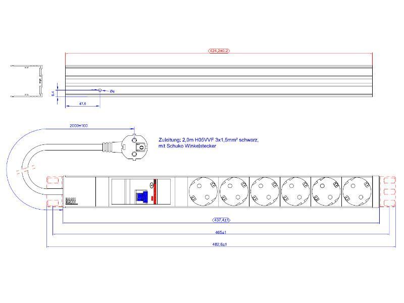 Bachmann 19 Zoll Steckdosenleiste 6x Steckdose 1x FI 1HE (333.411) Zeichnung Bachmann 19 Zoll Steckdosenleiste 6x Steckdose 1x FI 1HE (333.411) Zeichnung