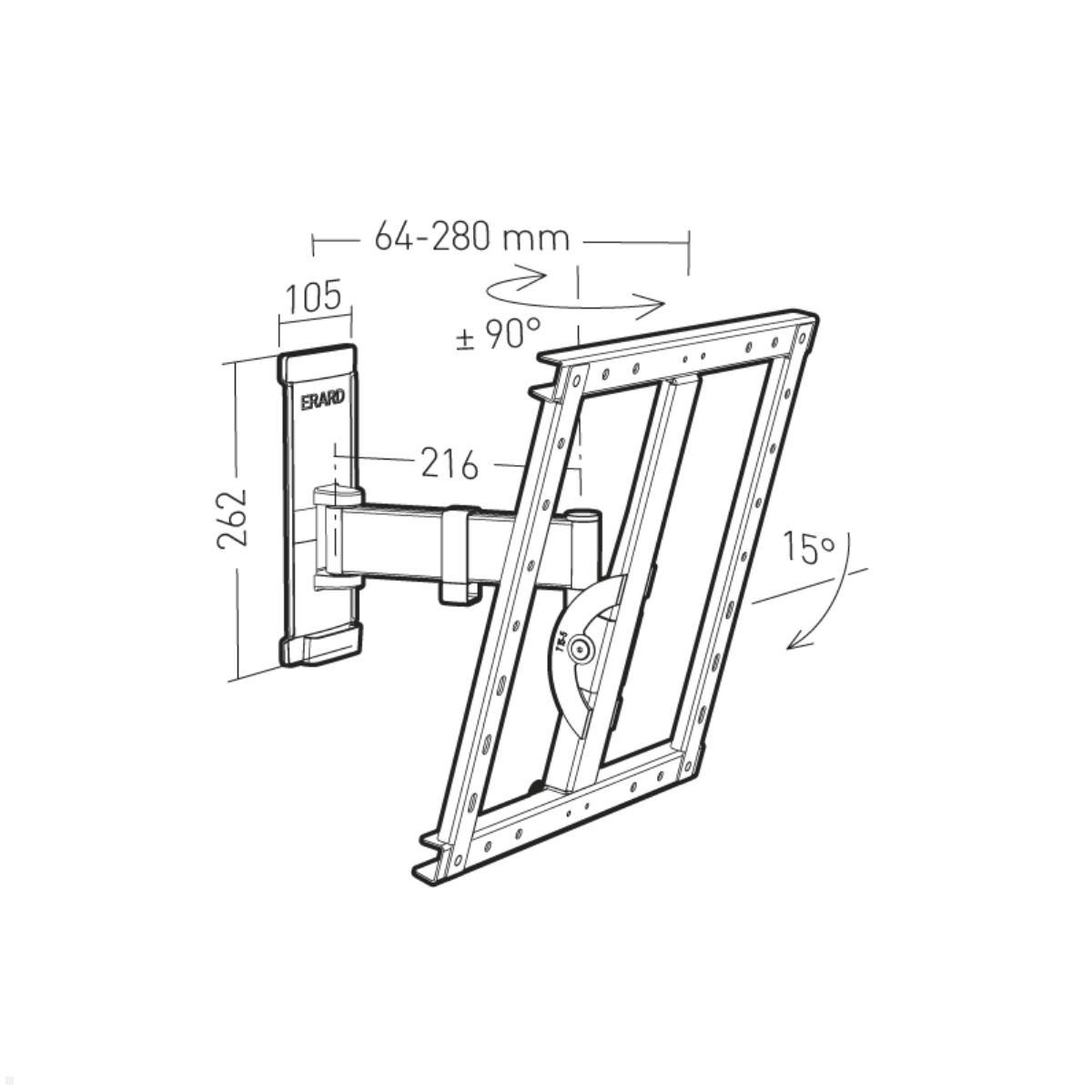 Erard WAM 400TW2 neigbare, schwenkbare TV Wandhalterung 40 - 80 Zoll Zeichnung