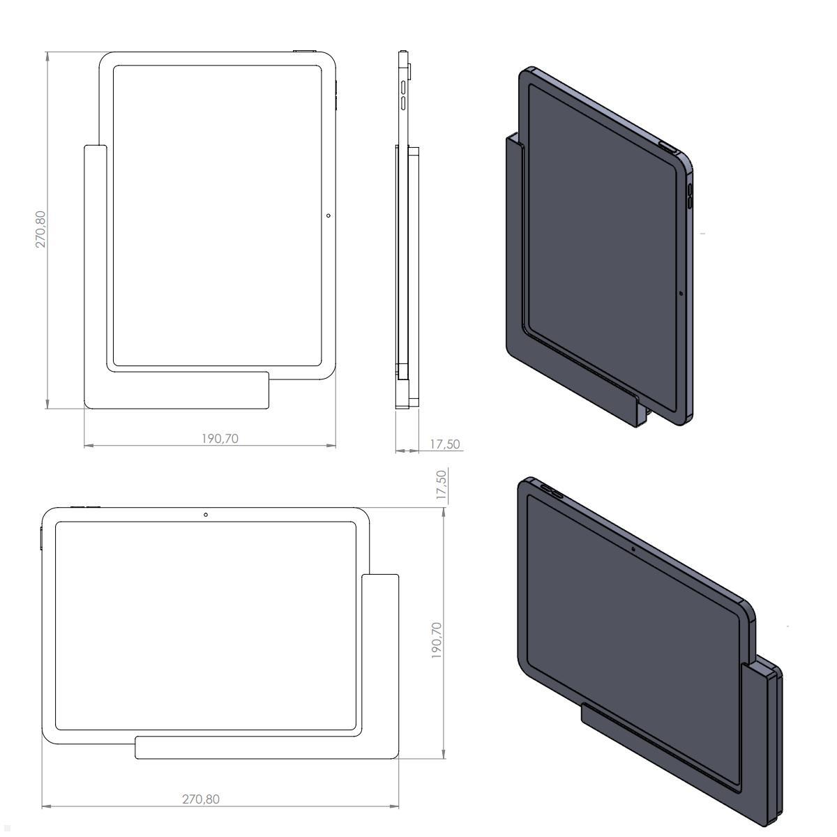 TabLines TWP027S Wandhalterung für Apple iPad 10.9 (10. Gen.), silber, Zeichnung Maße TabLines TWP027S Wandhalterung für Apple iPad 10.9 (10. Gen.), silber, Zeichnung Maße