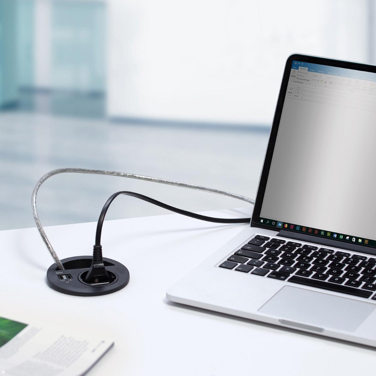 EVOline Circle80 Einbausteckdose mit USB-Charger C/C mit Kabelführung, Anwendungsbeispiel