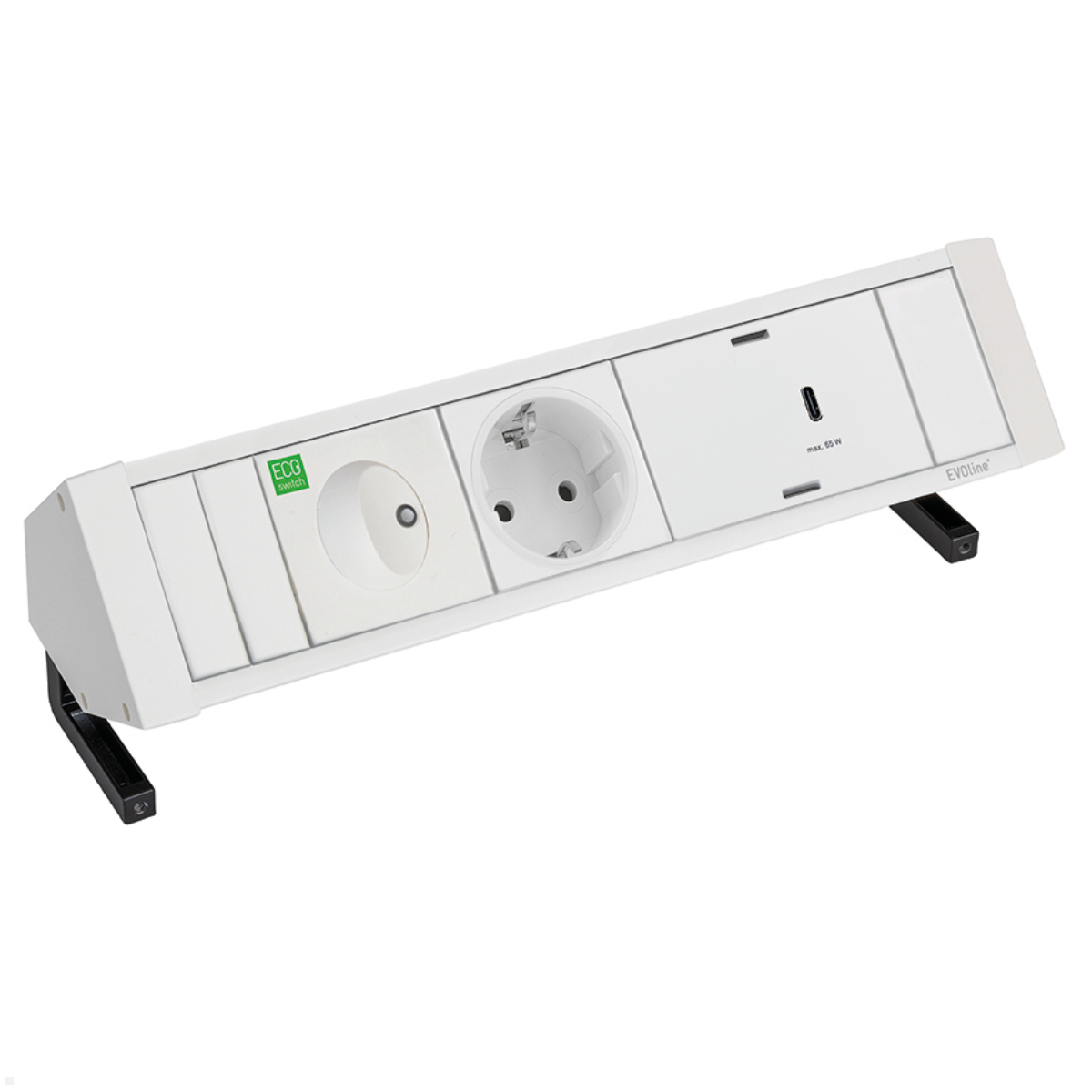 EVOline Dock Square – ECOswitch 1x Schuko, 1x Schalter, 1x Wechselcharger, Weiß